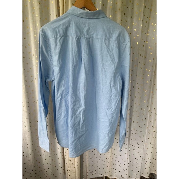 JEKAOYI Blue Cotton Linen Blend Button Down Long Sleeve Dress Shirt L - Picture 3 of 6